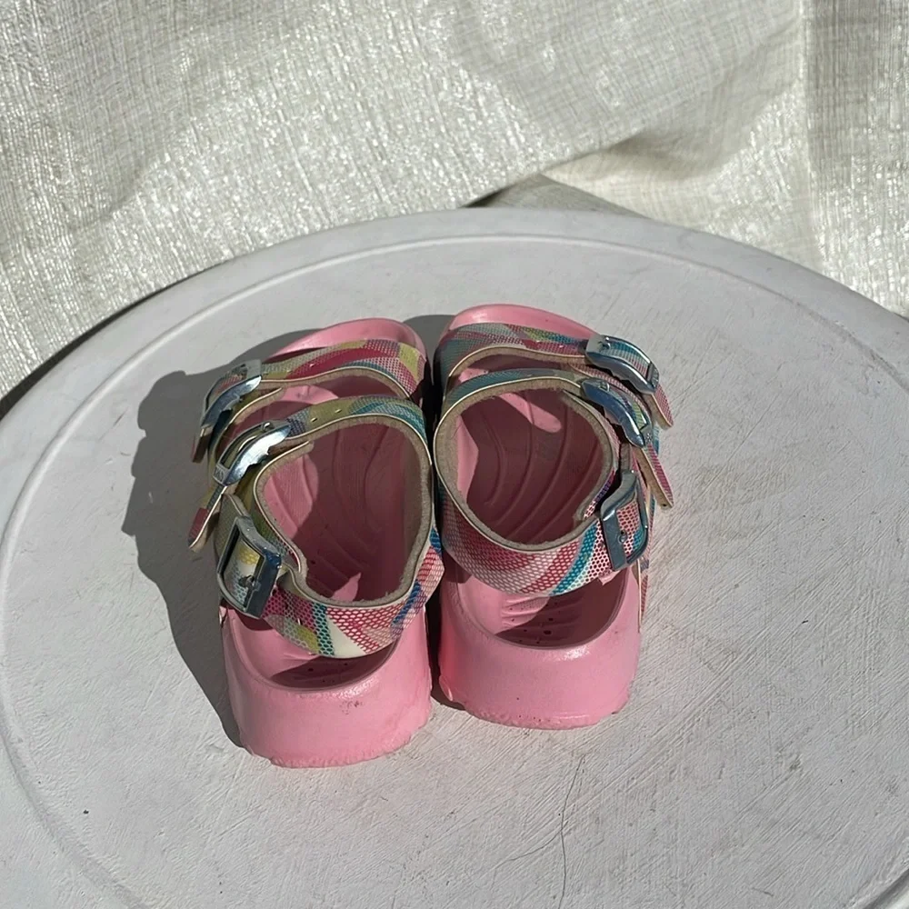 Birki’s by Birkenstock Girls Multi Color with Pink Sole Sandals Sz 26